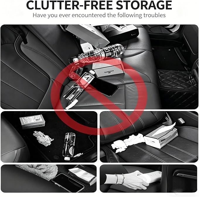 4-in-1 Back Seat Car Organizer, Adjustable Hooks, Universal Fit, with Cup Holder, Tissue Box & Storage, for Travel, Stores Phone, Snacks, Drinks, Handbags, Keeps Car Neat & Space-Saving (Black)