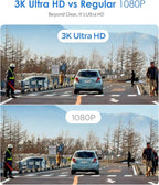 KAWA 3K Dash Cam Front, 32GB SD Card Included, Voice Control, Built-in Wi-Fi, 24/7 Parking Mode, G-Sensor, Night Vision, Loop Recording, App Control, 3K Dashcam for Cars, Truck, RV, SUV, Van