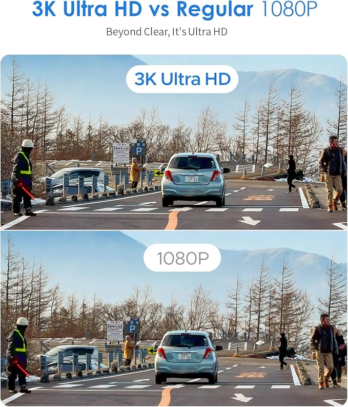KAWA 3K Dash Cam Front, 32GB SD Card Included, Voice Control, Built-in Wi-Fi, 24/7 Parking Mode, G-Sensor, Night Vision, Loop Recording, App Control, 3K Dashcam for Cars, Truck, RV, SUV, Van