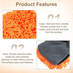 HARFINGTON Chenille Microfiber Car Wash Mitts 9.8" x 7.9" Scratch Free Wash Gloves Absorbent Double Sided Plush Cleaning Drying Mitts for Car Washing Home Clean, Orange