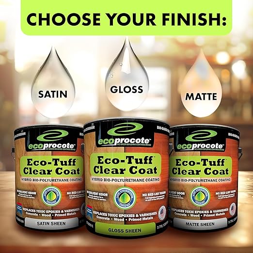 Eco-Tuff Finish Polyurethane Clear Coat — UV Resistant & Non-Toxic Wood Sealer — Clear Protective Water Based Sealant for Concrete Surface, Wood Floor, Cabinet, Countertop,Furniture — 1 Gallon — Gloss