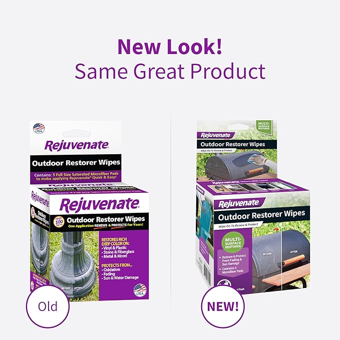 Rejuvenate Outdoor Restorer Wipes, 5 Count, Individually-Wrapped Pre- Saturated Microfiber Wipes Restore Faded and Weathered Surfaces Such As Patio Furniture, Shutters, Siding, Mailboxes And More