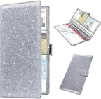 RSAquar Car Registration & Insurance Holder - Leather Glove Box Organizer, Cool Accessories for ID, Driver's License Cards & Essential Documents, Men & Women, Glitter Gray