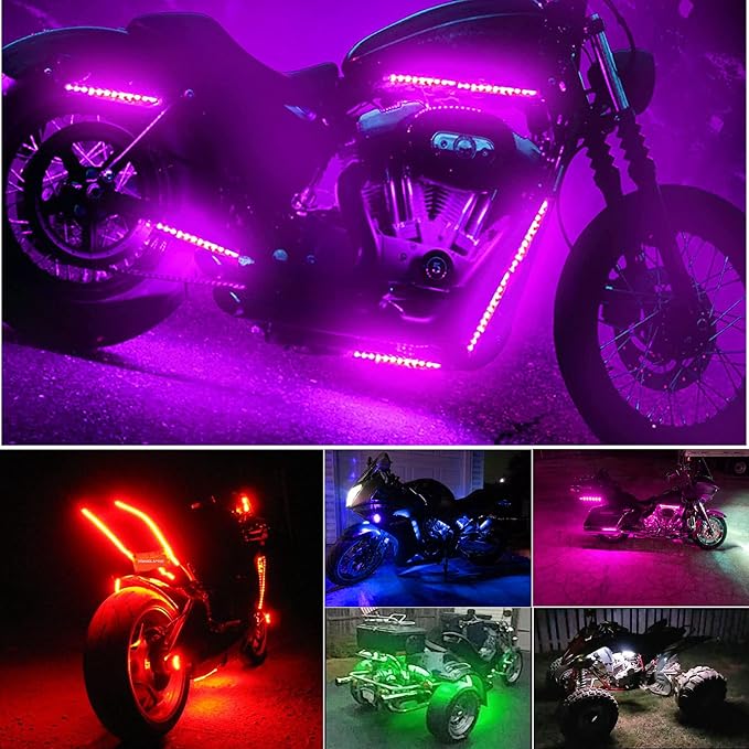 2Pcs 11.8in 18Leds Motorcycle LED Light Strips-RGB Multi-Color Accent Glow Neon Ground Effect Light Bars for Motorcycle led Light Kit,ATV Golf cart LED Underglow Lights