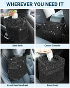 Capolo Car Trash Can with Lid, Leakproof Car Trash Bag Hanging Waterproof Automotive Garbage Can with Storage Pockets Mini Vehicle Trash Bin for Back/Front Seat(Sparkly Black,2.5 Gallon)