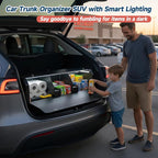 Trunk Organizer SUV with LED Light, Waterproof Leather Car Trunk Storage Organizer with Lights, Large Capacity Sturdy Car Storage Box Powered by 4 AA Batteries (Batteries Not Included)
