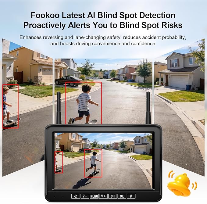 Fookoo Magnetic Solar Wireless Backup Camera System, Portable 7" DVR Monitor with BSD 1 Min Install HD 1080P Rear View Camera Night Vision Rechargeable for SUV Truck Pickup RV Camper Tractor DTC701