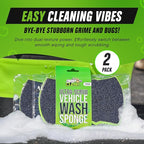 Grip Clean Dual Texture Car Wash Sponge - Multi Purpose Bug Remover Scrubbing Side Soft Sea Sponge - Ultra Scrub Car Cleaning Sponges Wash Bucket Accessory - 2 Pack
