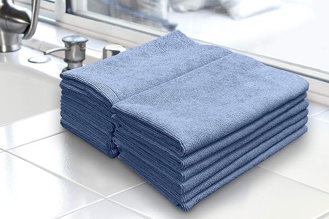 Detailer's Preference Premium Edgeless Microfiber Towels, 350 GSM, Ultra Soft, Lint-Free, Streak-Free, Scratch-Free, Highly Absorbent, for Auto, Home, and Detailing,16x16, 12-Pack, Light Blue