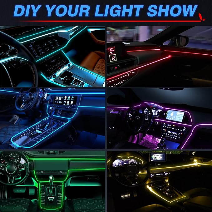 MICTUNING Car LED Interior Strip Light, 6 in 1 RGB Multicolor with 390 inches Fiber Optic Ambient Lighting Kits with Remote and APP Control, Car USB LED Strip Lights with Music Sync Mode