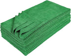 Eurow Ultrasonic Cut 300 GSM Microfiber Cleaning Towels, Streak-Free, Lint-Free, Ultra Absorbent, Scratch-Safe, for Auto Detailing, Home, Kitchen & Multipurpose Use, 16x16, 12-Pack, Green