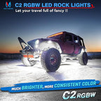 MICTUNING C2 Curved RGBW LED Rock Lights - 16 Pods Underglow Multicolor Neon Light with Wiring Switch Kit, Bluetooth Controller with APP Control