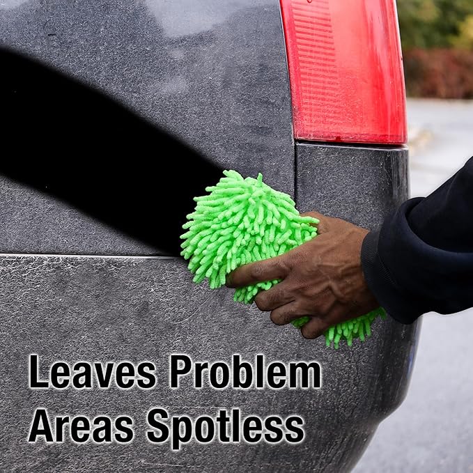 Eurow Detailer’s Preference Microfiber Car Wash Sponge for Auto Detailing, RV, Boat, Motorcycle, Double-Sided with Chenille and Scour Scrubber, Scratch-Free, Lint-Free, Super Absorbent, Reusable