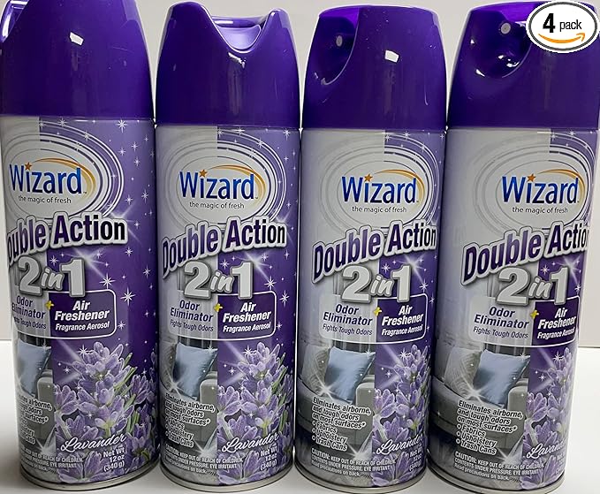 Wizard Double Action Smoke Odor Neutralizer & Air Freshener, Eliminates Smoke Smell & Odors, Freshens Air, Long-Lasting Scent; 4-Pack of 12oz Sprays lavender (pack of 4)
