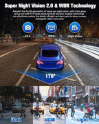 Dash Cam Front Rear,4K/2.5K Full HD Dash Camera for Cars,Dash Cam with Free 32GB SD Card,Built-in Super Night Vision,170°Wide Angle,WDR, Loop Recording,24H Parking Mode.