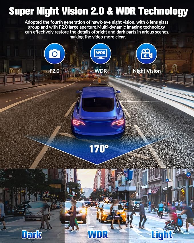 Dash Cam Front and Rear Inside, 4K/2.5K Full HD Dash Camera for Cars,Car Camera with Free 32GB SD Card,Built-in Super Night Vision,WDR,G-Sensor,24 Hours Parking Monitor, Loop Recording