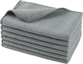 POLYTE Microfiber Drying Towel (16x16, 6 Pack, Waffle, Gray)