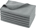 POLYTE Microfiber Drying Towel (16x16, 6 Pack, Waffle, Gray)