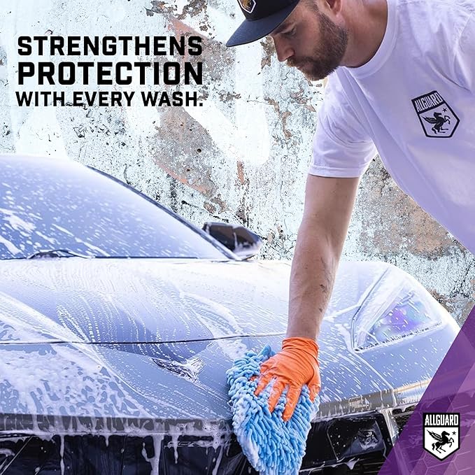 Microfiber Car Wash Mitt + VLUX Soap – Double-Sided Car Washing Mitts for Exterior Vehicle Washing & Dusting, Lint-Free, Scratch-Free Chenille Wash Glove, High Absorption Capacity – 2 Pack