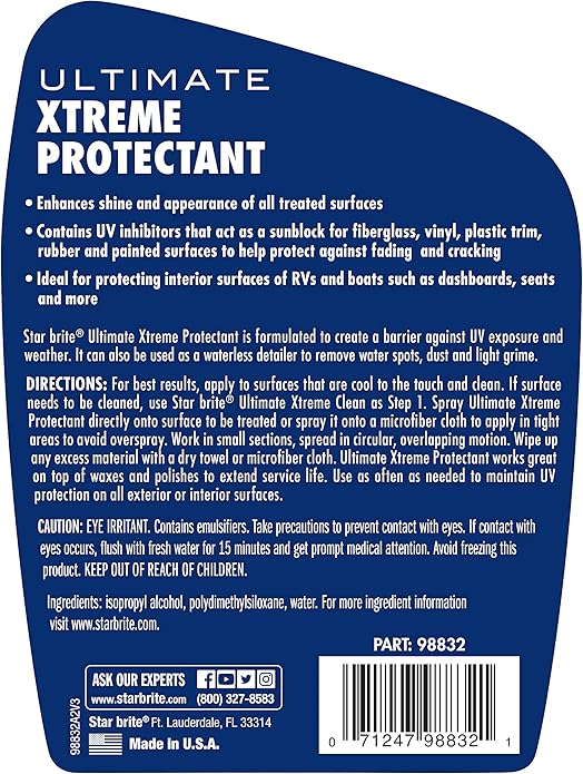 STAR BRITE Ultimate Xtreme Protectant - Superior UV Protection for Fiberglass, Vinyl, Plastic, Rubber, and Leather - Non-Greasy, Anti-Static Finish - 32 OZ (098832)