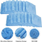 Shimeyao 30 Pcs Edgeless Microfiber Plush Towels for Cars Detailing Drying Wash Polishing Absorbent Cleaning Cloths, 500 GSM (16 x 16 Inch,Light Blue)