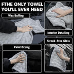 Greenfound Microfiber Towel for Cars, 1000GSM Car Drying Towel, Double Twist Pile & Edgeless Design, No Streaks, Scratches, or Water Spots, Soft and Absorbent, 18"×24", Wave Silver&Grey