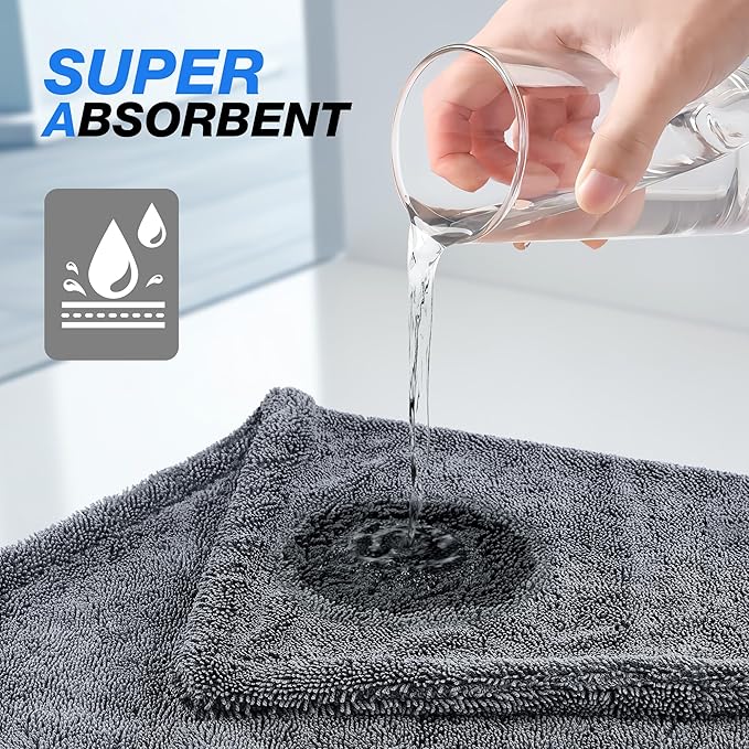 24" x 36" Car Drying Towel, Extra Large Double Twisted Loop Microfiber Towel, 1500 GSM, Ultra Absorbent Detailing Cleaning Cloth for Cars Trucks SUVs, Grey 1 Pack