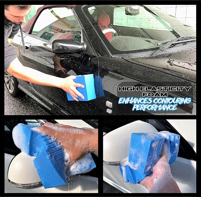 Sudz Budz® Premium Jumbo Foam Grid Car Wash Sponge 1pc | Anti-Marring Sponge for Soap and Rinseless Washing | Cross-Cut, Easy Grip, Large Sponge. Durable, Soft, Scratch-Free Car Cleaning and Detailing