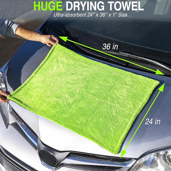 Car Care Extreme Oversized Microfiber Car Wash Drying Towel, Premium XL Shammy Towel, Ideal for Car Cleaning, High Absorbency, 34"x25" Size