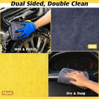 Ultrasoft, Large, Thick and Quick Drying Car Microfiber Cleaning Towel 800GSM Polishing Waxing Auto Detailing Towel Cloth (6pack) (Grey-Yellow)
