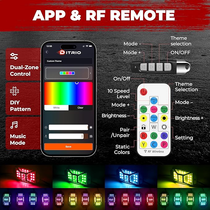 20 Pods Five Sided RGB Rock Lights for Trucks Jeep UTV SUV ATV Golf Cart, Multi Chasing Color App/Remote Control Led Rock Lights with Music Mode, Waterproof Exterior Underglow Kits for Cars(Patented)