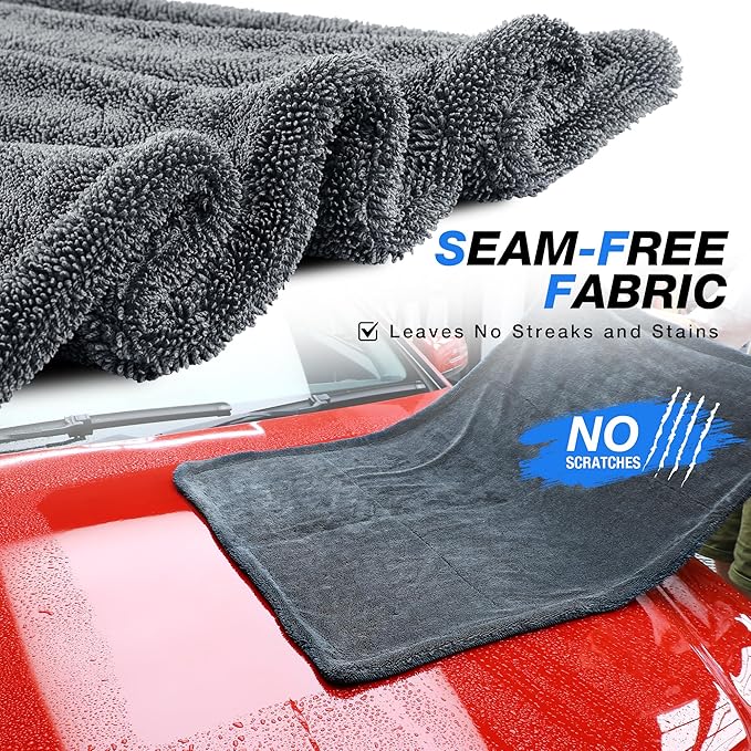 24" x 36" Car Drying Towel, Extra Large Double Twisted Loop Microfiber Towel, 1500 GSM, Ultra Absorbent Detailing Cleaning Cloth for Cars Trucks SUVs, Grey 1 Pack