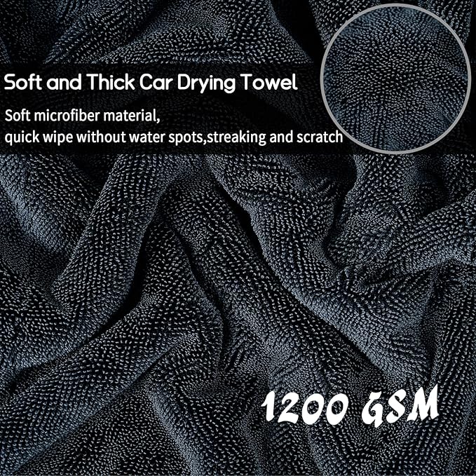 2 Pack Microfiber Car Drying Towels 1200 GSM , 36x24 Inch Extra Large Double Twisted Pile, Edgeless Car Wash Towels, Ultra Absorbent,No Streak, Scratch or Water Spot Towel for Cars&Trucks(Gray)