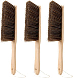 Hand Broom, 3 Pcs Dust Brush Set, 5 Rows Wider Horsehair Brush with Reinforced Fiber and Beech Wood Handle, Soft and Flexible for Furniture, Sofa, Bed, Clothes, Carpet, Counter, Bench