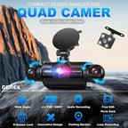 360 Degree View 4 Channel Dash Cam Front and Rear Inside Left Right, GEMEK Dash Camera for Cars FHD 1080P Free 64GB TF Card, Multi-Ch Dash Camera for Cars,Night Vision, 24H Parking Mode