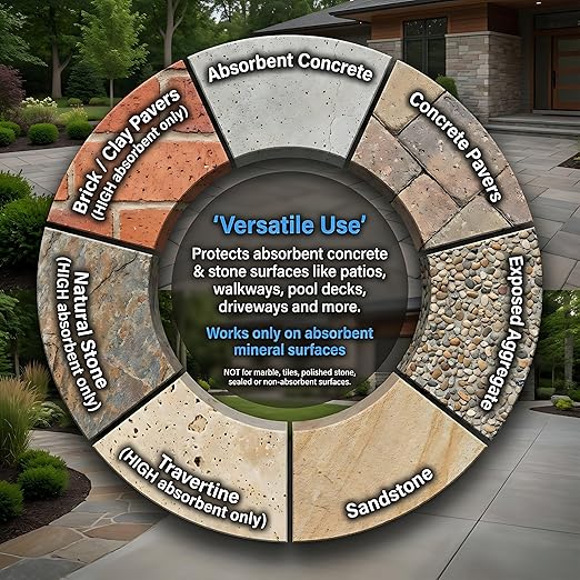 Nanoprotect Concrete & Stone Sealer Indoor & Outdoor | Long-Term Protection Against Water, Stain & Dirt | for Driveway, Patio, Pavers and Any Absorbent Stone | 1 Gal
