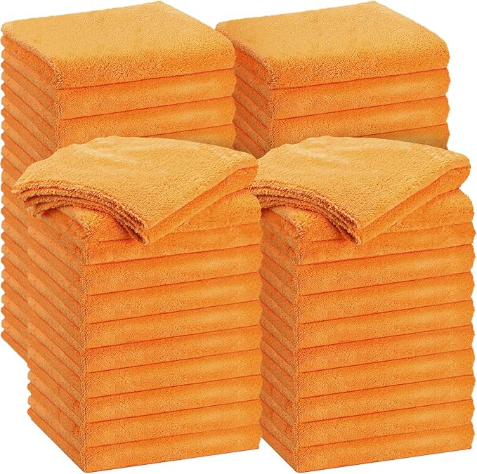 Shimeyao 30 Pcs Edgeless Microfiber Plush Towels for Cars Detailing Drying Wash Polishing Absorbent Cleaning Cloths, 500 GSM (16 x 16 Inch,Orange)