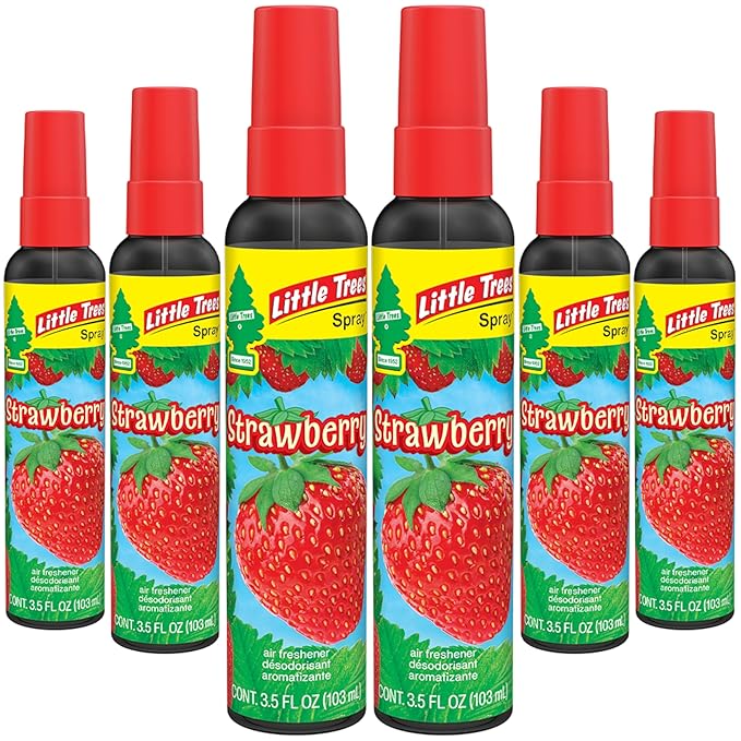 LITTLE TREES Car Air Freshener | Spray Provides a Long-Lasting Scent for Auto or Home | On-the-go Freshness | Strawberry, 6 Air Fresheners