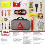 Thrive Emergency Car Kits for Vehicles - Roadside Emergency Car Kit (104 Pieces) - Car Kits for Emergency - Roadside Car Kit with Jumper Cables and Mini First Aid Kit - Gray Bag