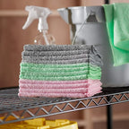 Amazon Basics Microfiber Cleaning Cloths, Ultra Absorbent, Scratch Free, Non-Abrasive, Reusable and Washable, All-Purpose, Car Detailing, 16" x 12", Green/Gray/Pink, 36-Pack