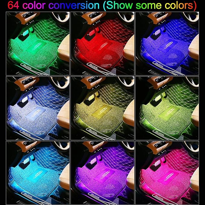 RGB Car Footwell Ambient Lighting Kit 16.7 Millions Colors Sound Active Music Sync APP Control DC Line Car Interior Multicolored Footwell Atmosphere Light DC 12V