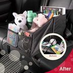Lusso Gear Car Seat Organizer - Built-In Car Cup Holders & Mesh Pockets - Foldable Back Seat Organizer with Handles - Kids Road Trip Essentials - 9 Compartments, Black Oxford