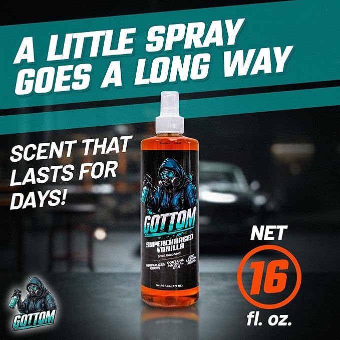Gottom Air Freshener Spray - Long Lasting Odor Eliminator - 16 oz (Supercharged Vanilla) - Car Scent, Auto Odor Remover, Fresh Fragrance, Air Freshener for Trucks, SUVs, RVs & more