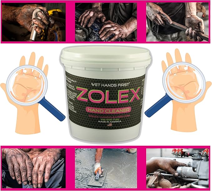 Zolex Water Activated Hand Cleaner for Working Hands| Stain Remover for Heavy Duty Workers | Grease Remover for Mechanics and Heavy Duty Workers - Non-Toxic Petroleum Free (1.5 lb Tub)