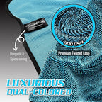 Fantasticlean Large Car Drying Towels- 2 Pack, 32‘’ by 24'' - Premium Microfiber Cleaning Cloth with Dual-Colored Twisted Loop, Ultra Absorbent, Scratch-Free for Instant Car Detailing (Blue)