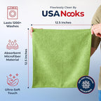 USANOOKS Microfiber Cleaning Cloth Light Green - 50 Pcs 12.5"x12.5" - High Performance - 1200 Washes, Ultra Absorbent Towels Weave Grime & Liquid for Streak-Free Mirror Shine - Car Washing Cloth
