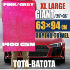 Microfiber Car Drying Towel 36"x24" – 1400 GSM Twisted Yarn, Ultra Absorbent, Scratch-Free, Machine Washable – Bonus 12"x12" Detail Towel, Pink/Gray