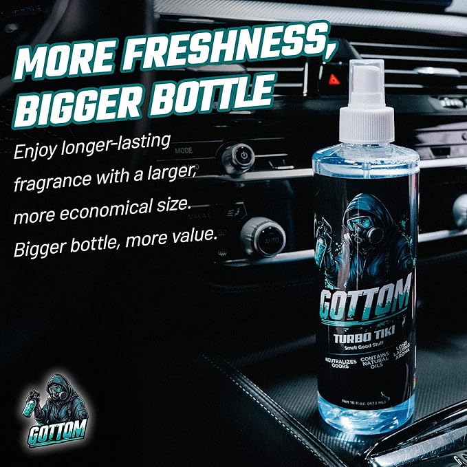 Gottom Air Freshener Spray - Long Lasting Odor Eliminator - 16 oz (Turbo Tiki) - Car Scent, Auto Odor Remover, Fresh Fragrance, Air Freshener for Trucks, SUVs, RVs & more
