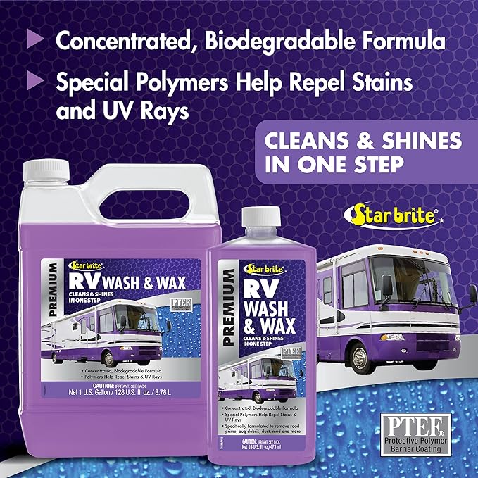 STAR BRITE RV Wash & Wax - Concentrated Cleaner - Cleans & Shines in One Easy Step + Repels Future Stains & Protects from UV Damage 128 Oz (71500)