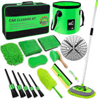 Lezcufer 17Pcs Car Wash Kit,62" Car Wash Brush Mop with Long Handle,Car Cleaning Kit,Car Detailing Brush Set,Car Wash Bucket,Car Wheel Brush,Complete Interior Car Cleaning Supplies